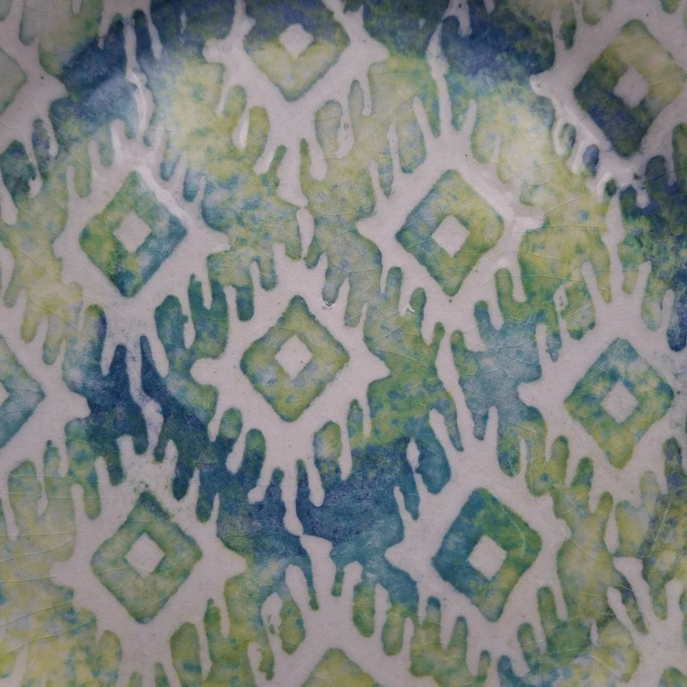 Pier 1 Monteo Salad Plate Blue Green Geometric Terracotta‎ 8.5